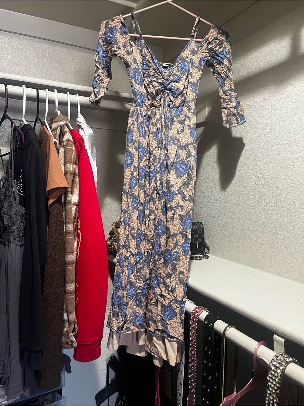 Ing Blue Floral Maxi Dress with Ruched Bodice